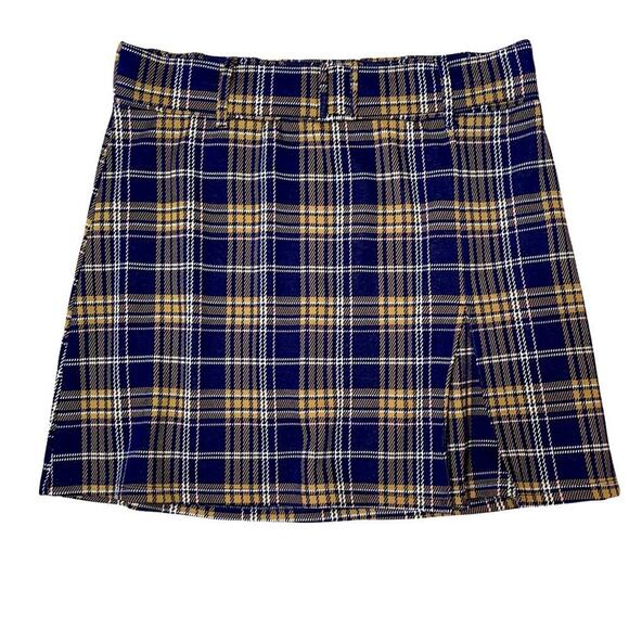 NEW - SO Juniors plaid school girl pleated skirt in navy and mustard color SZ XL - Picture 2 of 9